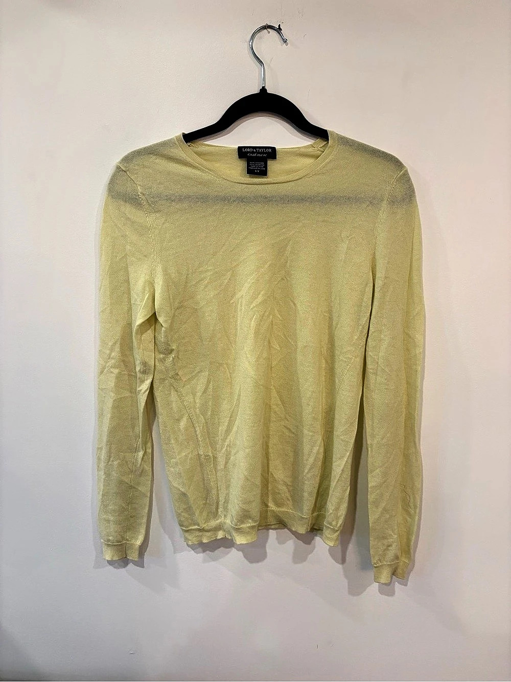 Lord & Taylor Cashmere Crewneck Pullover Sweater Yellow Medium